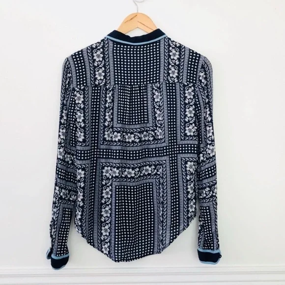 Anthropologie Navy and White Patterned Blouse - Picture 3 of 4